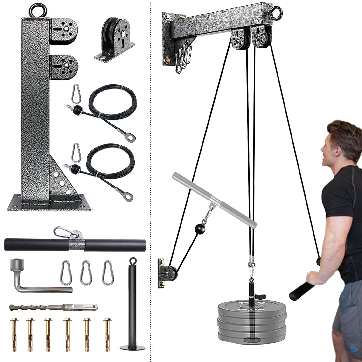 Lat Pulldown Cable - Fitness Wall Mounted Pulley System, Weight