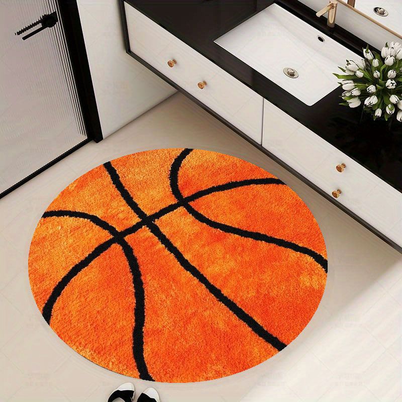 Home Gym Aesthetic - Basketball Pattern Round Rug Flannel Soft
